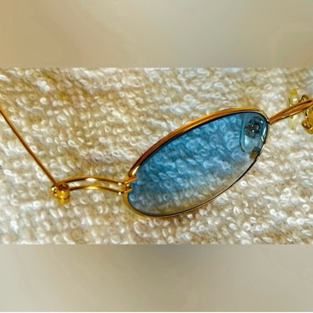 VERY RARE Authentic Gucci Coogi Brand Name Gold Metal Frame Blue Tint Sunglasses - Picture 10 of 14